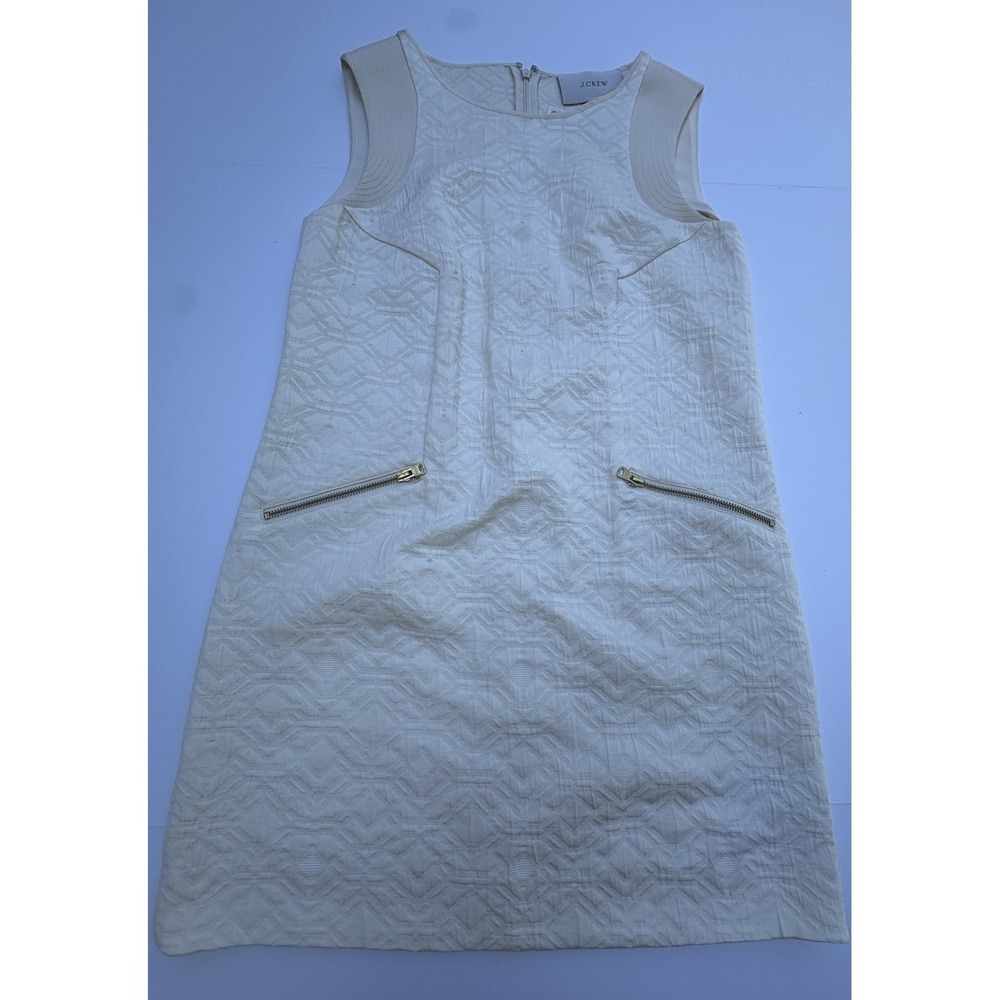 J. Crew Women's  Jacquard Ivory Dress Small Zip Pocket Shift B9431 Cocktail